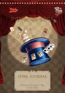 Close-up of Pandora's Box vintage stationery material pack featuring a magic hat and rabbit