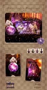 Macro view of vintage astrological and magician themed stickers for DIY scrapbooking