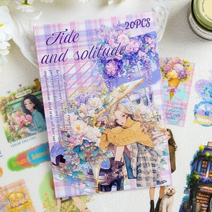 Libro di 20 adesivi in PET con decorazioni anime e floreali per diari e scrapbooking