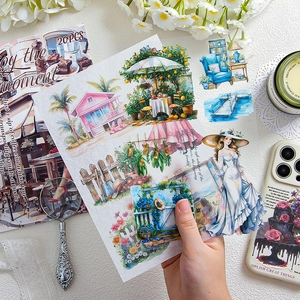Adesivi PET vintage per journaling con 20 pezzi di motivi floreali e di campagna