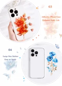 DIY phone case decoration featuring large iridescent rose floral stickers for iPhone