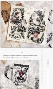 Detail van vintage bloemen vlinder en portret stickers voor DIY journaling decoratie