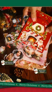 Detail shot of PET and Washi paper Christmas stickers featuring festive holiday patterns