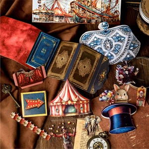 Vintage magic and circus themed DIY paper craft stickers for scrapbooking decoration