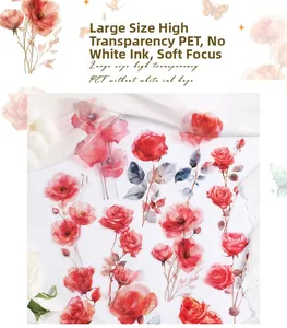Macro detail of large iridescent rose stickers on transparent PET for scrapbooking