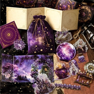 Purple magic astrology stationery set including velvet bag, stickers and notebook