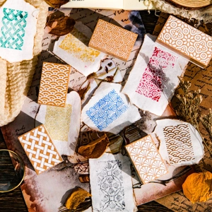 Set de tampons rétro en bois aux motifs géométriques pour DIY et décoration vintage