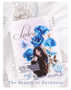 Artistic iridescent rose sticker featuring a girl with blue flowers and butterflies