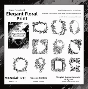 Macro detail van zwart-witte PET bloemenframe stickers voor DIY scrapbooking decoratie