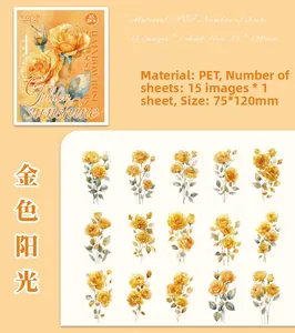 Detailed view of yellow rose PET waterproof stickers for scrapbooking decorations