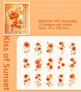 Detail view of Kiss Sunset iridescent rose stickers for scrapbooking and decoration