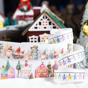 Washi tape set Sterrennacht Kerst met waterverf elfen, sneeuwpoppen en huisjes