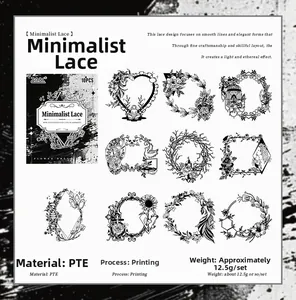 Detail van 10-delige vintage minimalistische zwart-wit bloemen PET-stickerset voor scrapbooking