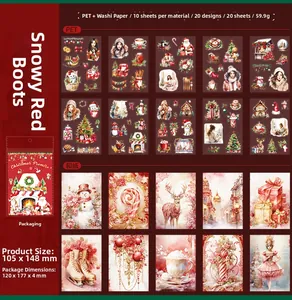 Detail of Christmas PET stickers set featuring vintage Santa and reindeer illustrations