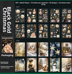 Detailed collection of 20 sheets PET and washi Christmas theme decorative stickers