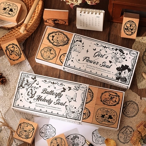 Vintage Gummi Stempel Set Schmetterling Blume Muster Für Scrapbooking Journal Dekoration Mori Stil Karten Machen Set