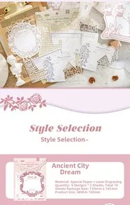 Macro detail of laser-cut specialty paper for scrapbooking featuring city dream patterns