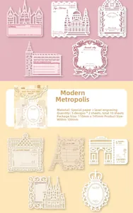 Laser-cut architectural stickers featuring Paris and Taj Mahal landmarks for scrapbooking