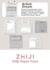 Detailed laser-cut paper scrapbooking kit featuring London landmarks and red telephone booth