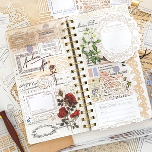 Travel Around the World vintage scrapbook kit with hollow lace stickers and floral paper