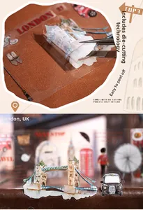 Details des Londoner Dekotapes mit ausgestanzten roten Bussen und Brückenmotiven