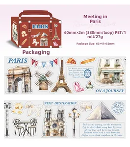 Detailansicht von Paris PET-Dekoband mit Eiffelturm und Louvre-Mustern für Scrapbooking