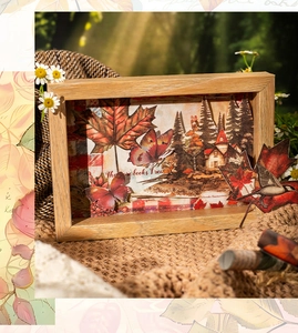 3D paper art shadow box with autumn forest scenery and layered maple leaf design