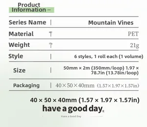 Specificaties voor Mountain Vines PET-tape met 50 mm breedte en een loop-cyclus van 350 mm