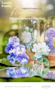 Translucent PET floral stickers featuring pansies and gardenias for journal decoration