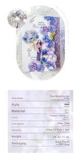Detail of PET floral stickers used in a notebook with natural botanical aesthetics