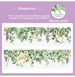 Gedetailleerde specificaties van Mountain Vines PET-tape met wijnstokpatronen en 50 mm