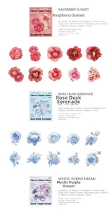 Detail of PET floral stickers in pink blue and purple watercolor style for journaling