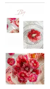 Detail of waterproof PET floral stickers in deep red and pink for nature journals