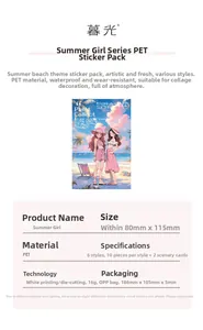 Detailed specs of waterproof PET summer girl stickers for DIY scrapbooking and crafts