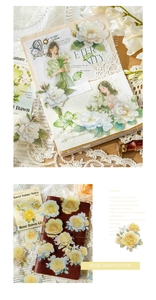 Detail of floral PET stickers showing camellia and rose patterns on a planner
