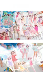 Detail of waterproof PET stickers featuring summer beach anime girl illustrations for DIY journaling
