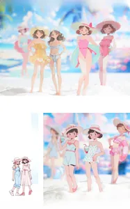 Detailed view of summer beach girl PET stickers with diverse swimwear and seaside themes