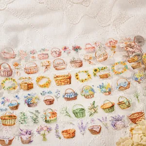 Details von dekorativen Blumenkorb-Aufklebern für DIY-Scrapbooking mit transparenter Optik