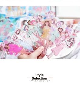 Detail of transparent PET stickers featuring various summer girl cartoon illustrations