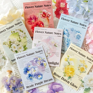 Floral nature notes PET sticker pack with 20 transparent flower stickers for journaling