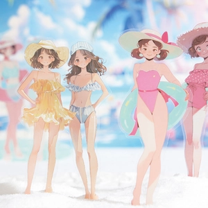 Summer beach theme acrylic stand set with anime girls in swimwear for DIY decoration
