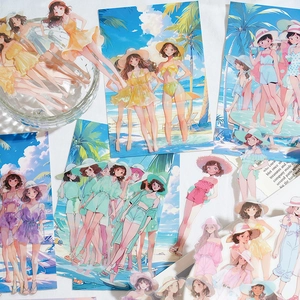 Anime summer girl PET stickers with seaside theme for DIY scrapbooking and decoration
