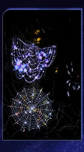 Détail du ruban PET holographique avec motifs de toile d'araignée et papillon irisés