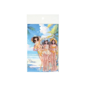 Summer beach girl PET sticker set with yellow swimsuit anime characters for DIY planners