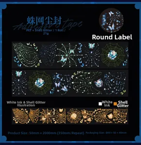 Détail du ruban PET toile d'araignée et papillon avec effets nacrés brillants