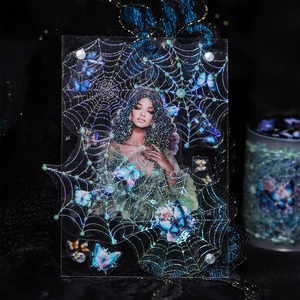 Gothic girl butterfly decorative tape with shimmering shell light finish and spider webs