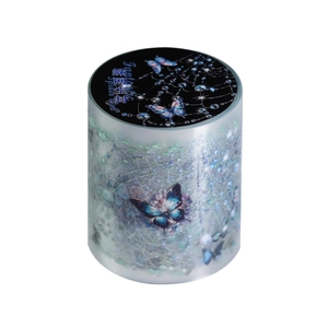 Blue decorative PET masking tape featuring butterfly and spider web designs for journaling