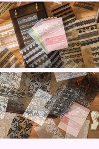 Macro-opname van vintage PET kantstickers voor DIY-scrapbooking en dagboekdecoratie
