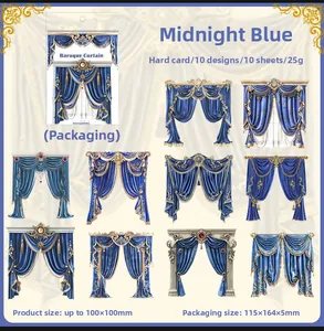 Pegatinas de cortina azul medianoche estilo barroco para álbumes de recortes 10 piezas