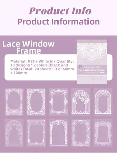 Detailed overview of PET lace frame stickers with Gothic and Victorian hollow designs